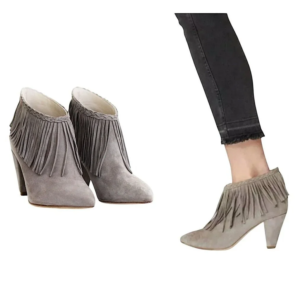 Anine Bing Irmelin Suede Fringe Ankle Boots,  Gray/Taupe,  Size 38EU